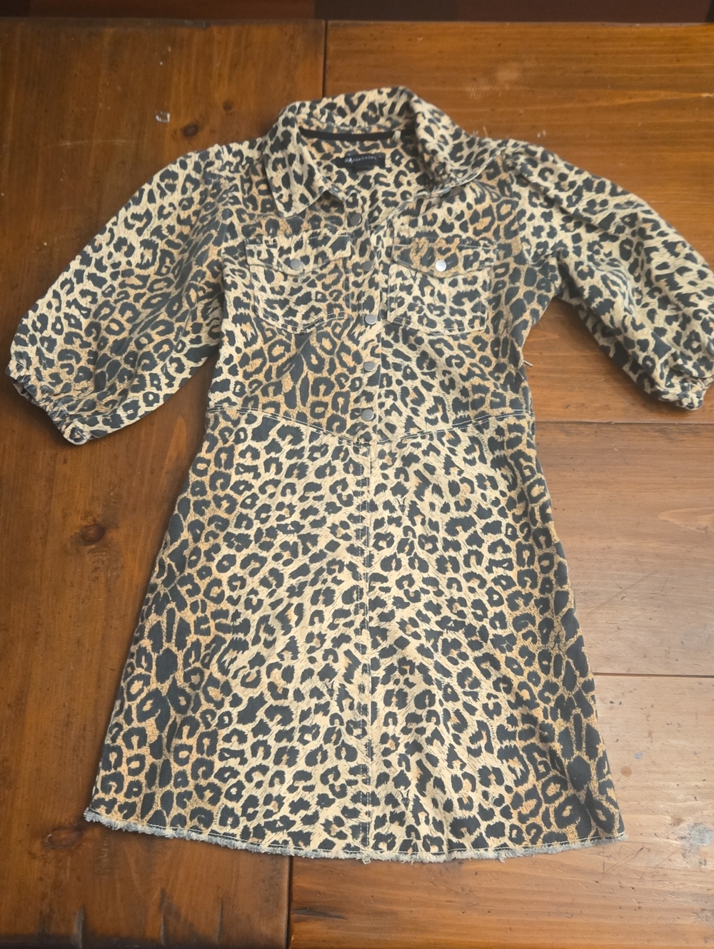 Euc AllSaints Osa Leopard Denim Dress Brown & Black Girls 12-13Y
